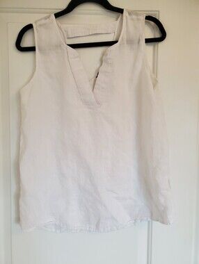 Harve Benard White V-Neck 100% Linen Tank